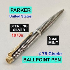 [1970s] PARKER ♯75 Cisele Sterling Silver Ballpoint Pen USA  Vintage Near MINT picture