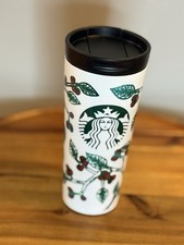 2016 Starbucks Holly Berry Stainless Steel Travel Tumbler Black Lid Siren Logo picture