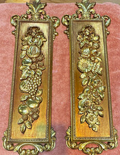 Set of 2 Gold Metal Ornate Floral Wall Plaques Hollywood Regency #7222 #7221 picture