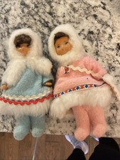 Vintage 1970's USSR Russian Сhildren of the North Doll Pair with Fur 8” picture