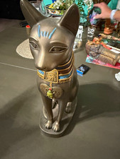 Egyptian Style Bastet Cat Figurine Statue Black, Gold & Blue Accents picture