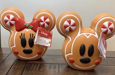 Disney 8” Mickey & Minnie Mouse LIGHT UP Gingerbread Christmas Blow Mold SET/2 picture