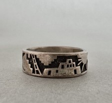 Vintage Navajo Sterling Silver Story Teller   Ring  Size 9 picture