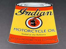 VINTAGE INDIAN MOTORCYCLE OIL GIANT QUART 11" X 8" PORCELAIN METAL GASOLINE SIGN picture
