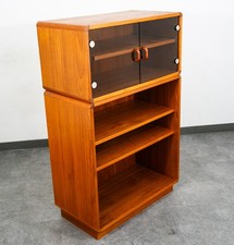 Mid Century Danish Modern Bookshelf Cabinet Teak Shelves Glass Doors Display Mcm picture
