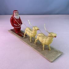 Vintage 1940’s Santa On Skies(Hard Plastic)& Two Celluloid Reindeers*11”L  4”H* picture