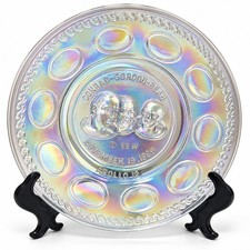 Vintage 1969 Wheaton Apollo 12 Carnival Glass Plate Clear Iridescent 8 Inch picture