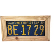 Framed 1939 California World's Fair License Plate 8E 17 29 Vintage Antique YOM picture