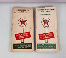 2pc Vintage 1940s Texaco Florida Georgia Alabama NC SC Fold-Out Touring Road Map picture
