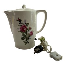 Vintage Japan Ceramic Electric Tea Coffee Pot Pink Roses 120V 350W w/Cord picture