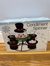 Boston Warehouse Snow Much Fun Snowman Condiment Spinner Set w/Spoons Hats NIB ⛄ picture
