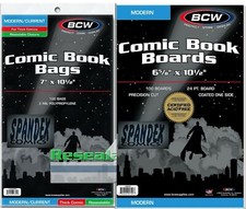 100  BCW Current Resealable Thick 2-MIL Poly Comic Bags &100 BCW Modern Boards picture