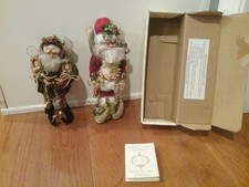 2 MARK ROBERTS CHRISTMAS FAIRY ELF FIGURINES JEWELED VELVET OUTFIT WITH BELLS picture