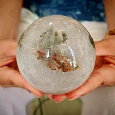 1.87LB TOP Natural green phantom quartz ball crystal hand carved healing picture