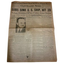 1942 Cleveland News Newspaper WWII German U-Boat Attacks Carole Lombard Higbee picture