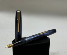 Vintage Waterman’s Ideal Fountain Pen Blue Marble Celluloid Gold Nib WORKS picture