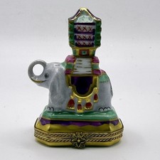 LIMOGES ELEPHANT TRINKET BOX CHAMART PEINT MAIN FRANCE VINTAGE VIDEO FLOWERS picture