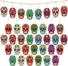36 Pcs Day of the Dead Wooden Ornaments Dia De Los Muertos Sugar Skull O picture