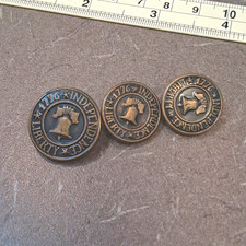 Round Metal Shank Buttons Liberty Bell 1776 Independence Relief, Bronze set of 3 picture
