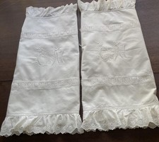 PRISTINE Pr Antique Edwardian Pillow Shams Hand Embroidered C N Monograms picture