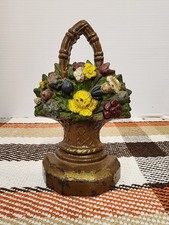 Antique c 1920 Cast Iron Flower Basket Doorstop Original Paint Hubley Era picture