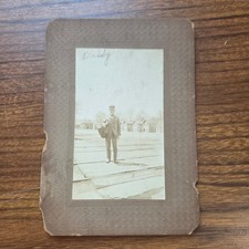 Antique Sepia Photo Mail Carrier Postal Worker Uniform Satchel Mounted 18-1900s picture