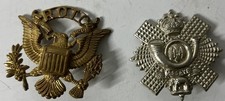 Vintage US Army & British Military Cap Badges Insignia Lot of 2 picture
