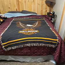 Vintage Harley-Davidson Eagle Logo Woven Tapestry Reversible Throw Blanket, picture