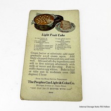 Vintage 1930s Peoples Gas Light & Coke Co. Fruit Cake Recipe Card Advertising picture