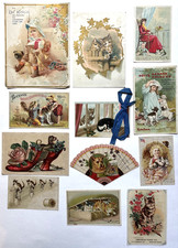 Lot of 12 Antique Victorian Trade Cards 1890's, Cats & Dogs, No Dupes, Cat Bikes picture