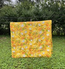 Vtg 60s/70s Bright Colorful Flower Power Quilted Bedspread Coverlet Full Size picture