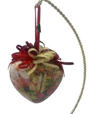 Vtg 1980s Christmas Ornament Heart Shaped Brocade Floral Ribbon Cherub Red Gold picture