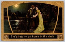 I'm afraid to go home in the dark Couple Moonlight Romance Postcard PC219 picture
