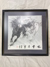 Vintage Chinese Ink Painting Running Horses Snow Signed Framed Silk Mat Guohua picture