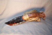 Indian Head Nickel Triple Flow Obsidian Bowie Knife Flint Knapping COA picture