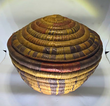 Antique Native American Lidded Coiled Basket Great Basin Washoe Paiute Style 8.5 picture