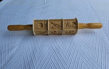 Vintage Wood Carved Fruit Birds Fish Rolling Pin picture