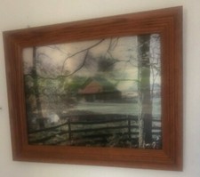 Vintage Lithograph by Victor Anderson Warwick Farms Barn 3D Holograph 12 x 16 picture