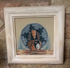 Native American Sand Painting Signed G.L. Framed  8.75” Vase Basket picture