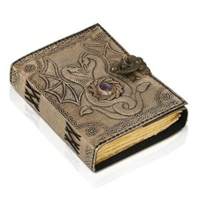 Diario de cuero hecho a mano con cerradura y piedra – 200 páginas vintage de picture