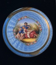 BEAUTIFUL Antique 935 SILVER *ENAMEL GUILLOCHE Compact* AUSTRIA MINT Condition picture