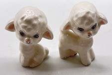 Vintage Porcelain Miniature Lamb Figurines (2) Mid Century Kitsch Whimsical  picture