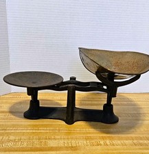 Vintage Cast Iron Balance Scale Brass Tone Scoop Pan Country Store Primitive picture