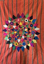 Vintage Large Guatemala Woven Embroidered Textile Sun Orange Green picture