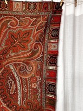 antique paisley piece remnant wool hand woven red/black original 1800s picture