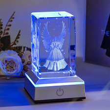 3D Crystal Guardian Angel Figurine with Colorful Light Base Laser Engraved picture