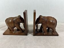 Unused, Perfect Condition, Vintage Indian Teak Sculptured Elephant Bookends picture