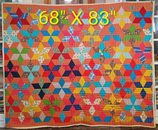 Vintage AMAZING Handsewn Star Quilt 68x83 Granny/Cottage Core Style picture