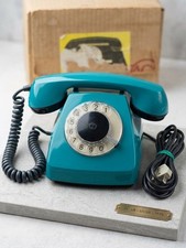 VTG Rotary Dial Phone turquoise  Colour USSR Soviet Perm Telephone Plant   Box picture
