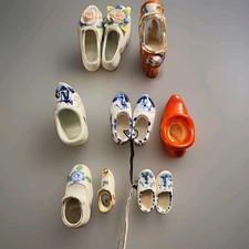 Vintage Mini Porcelain Shoes Lot Limoges France Signed Delft Japan Shakers 9pc picture